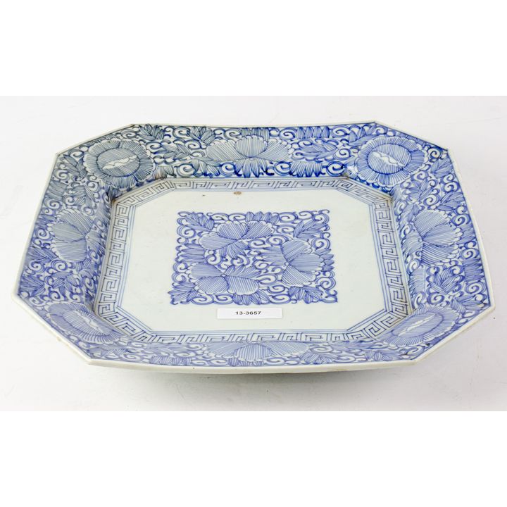A Japanese Arita blue and white octagonal dish