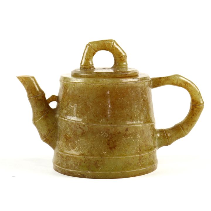 Chinese Hardstone Bamboo Form Teapot