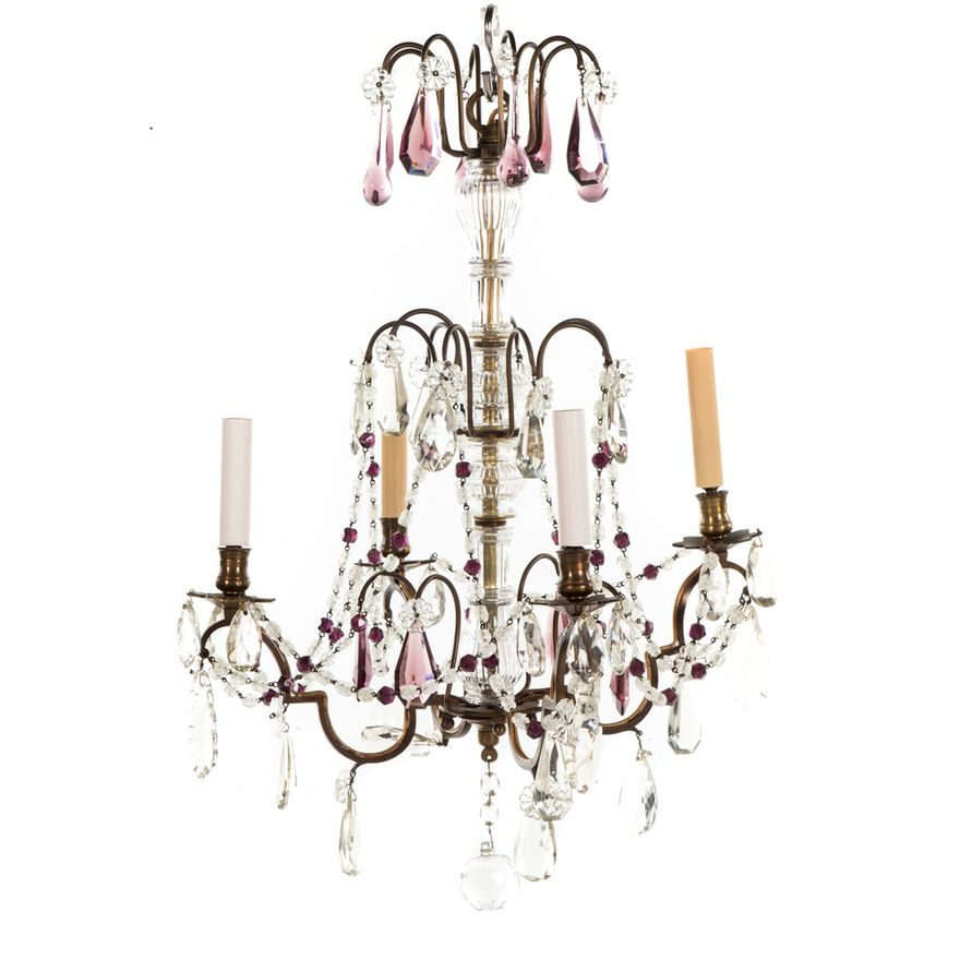 Continental brass and glass chandelier