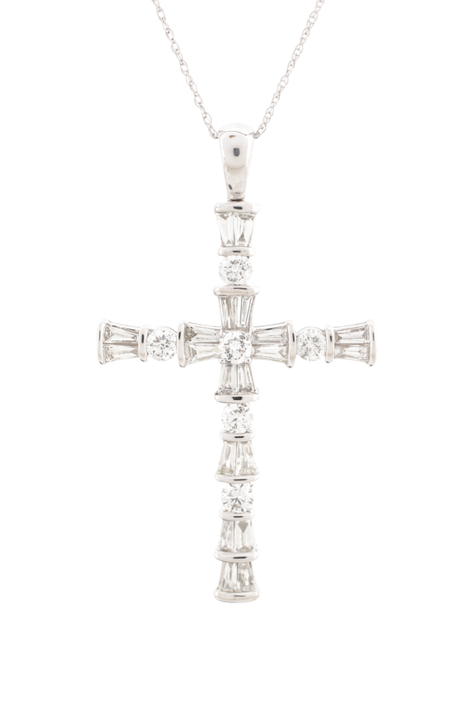 Ladies 14k White Gold & Diamond Cross Necklace – Lofty Marketplace