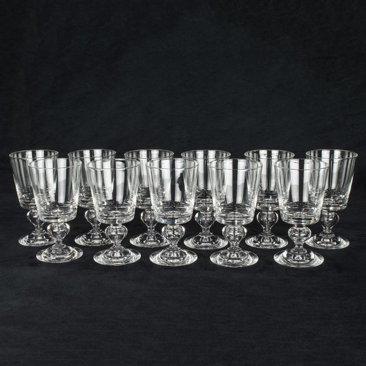 A set of eleven Steuben glass goblets in pattern 7926 designed by George Thompson