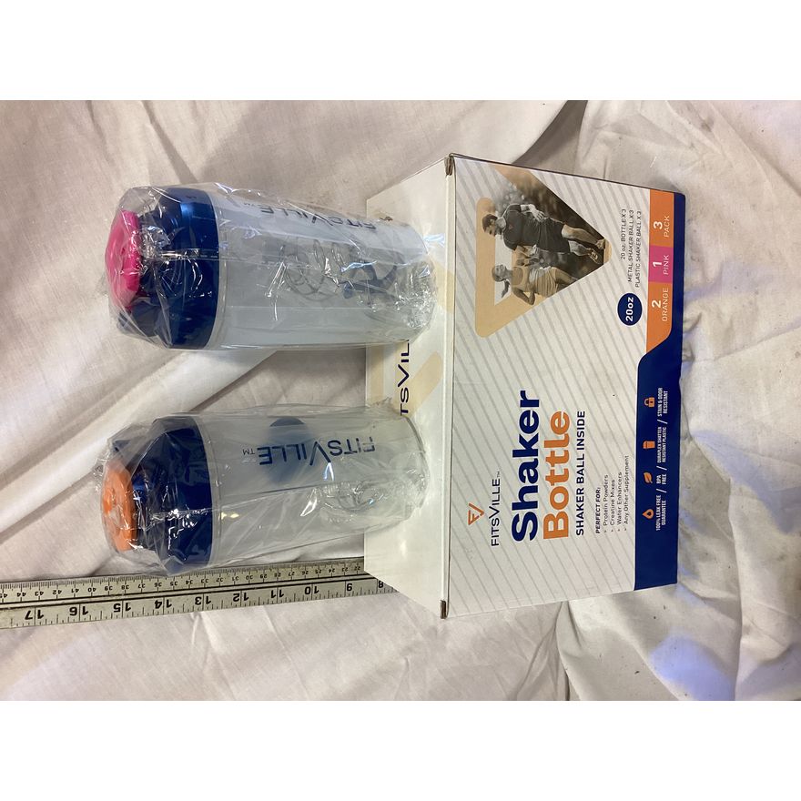 FitsVille 2pk Shaker Bottle (Shaker Ball Inside) 20oz Orange & Blue, Blue & Pink