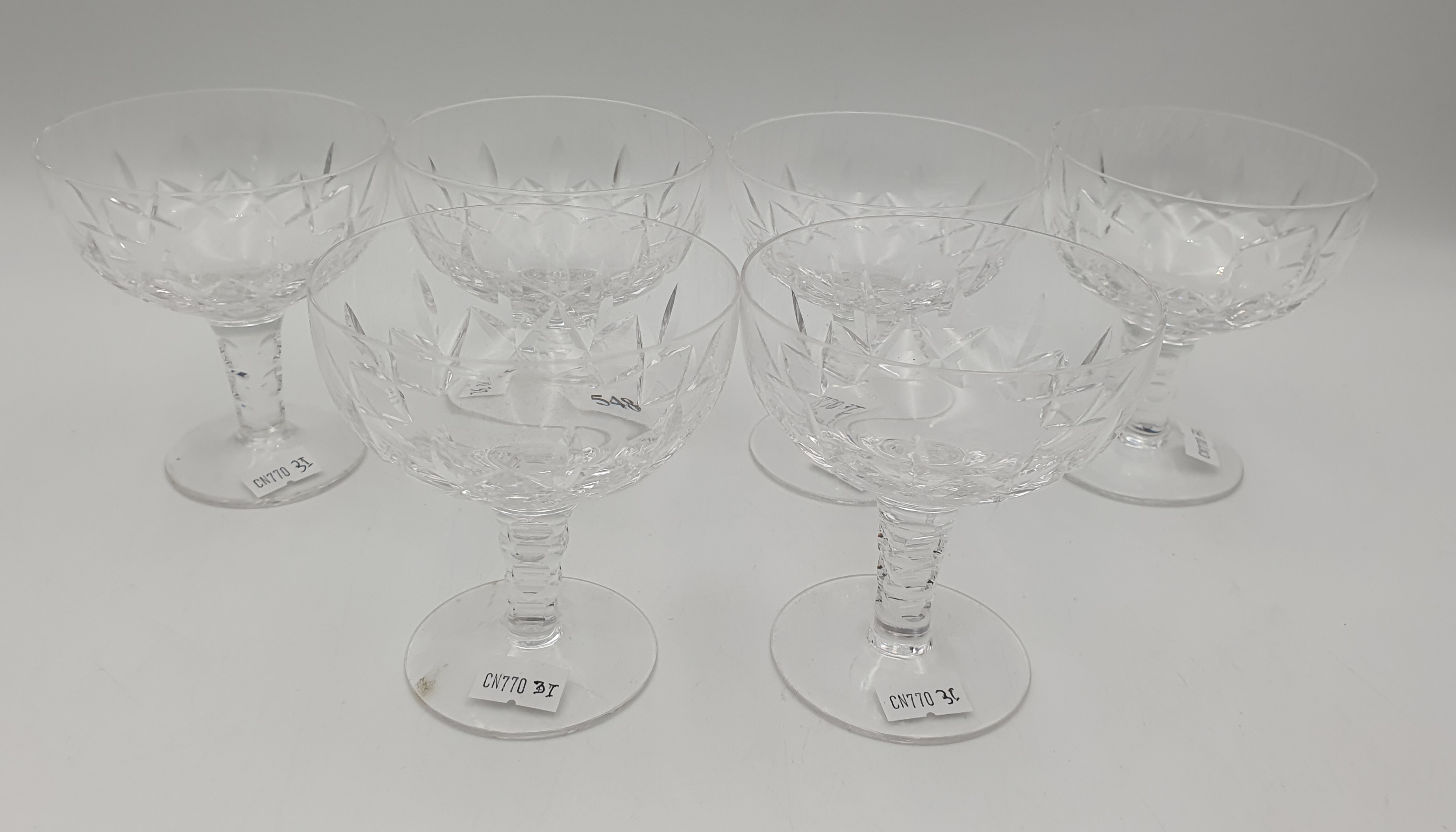 548 · A SET OF SIX STUART CRYSTAL LOW STEM CARLINGFORD CHAMPAGNE COUPES