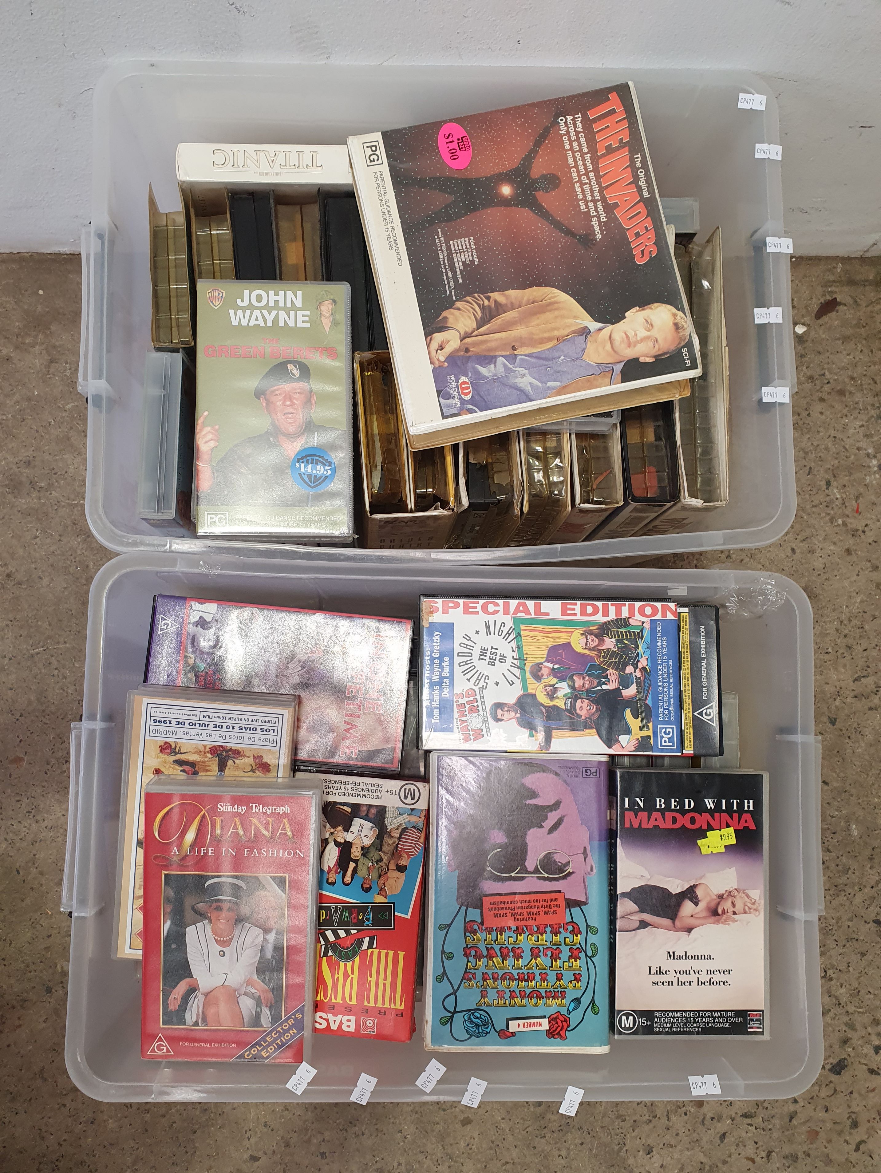 TWO TUBS OF VHS TAPES