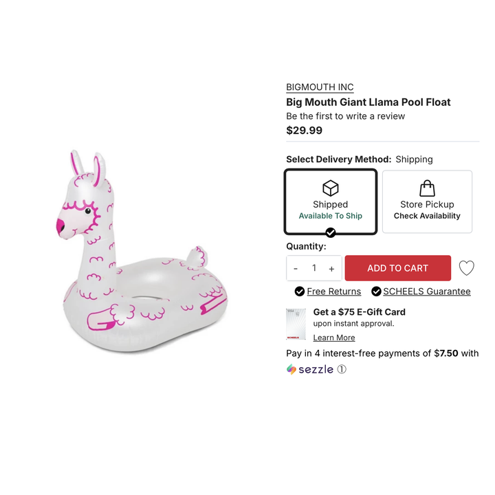 BigMouth INC Giant Llama Pool Float Over 3' Long