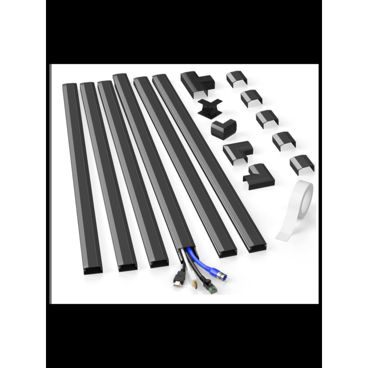 Simple Cord Cable Concealer On Wall Cord Covers- 12, 25'' Race Way- Black