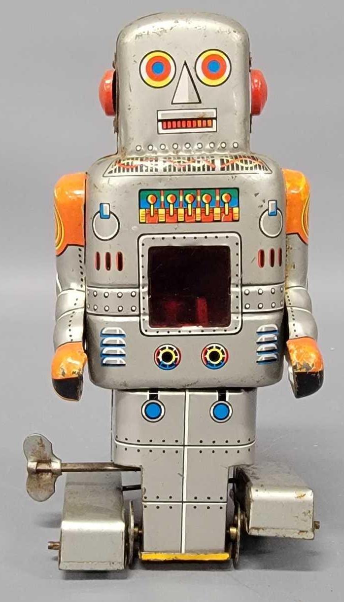 1966 Mechanical walking robot with spark - SY/Yoneya - Japan Tin Wind Up