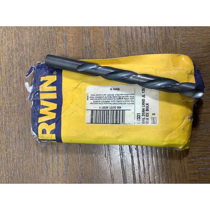 (6) Irwin Drill 31/64 LHHD JL 135' Black Oxide Bulk