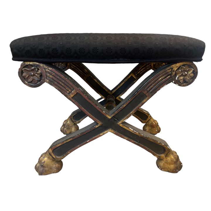 DENNIS & LEEN Wood Carved Clawfoot "X" Bench