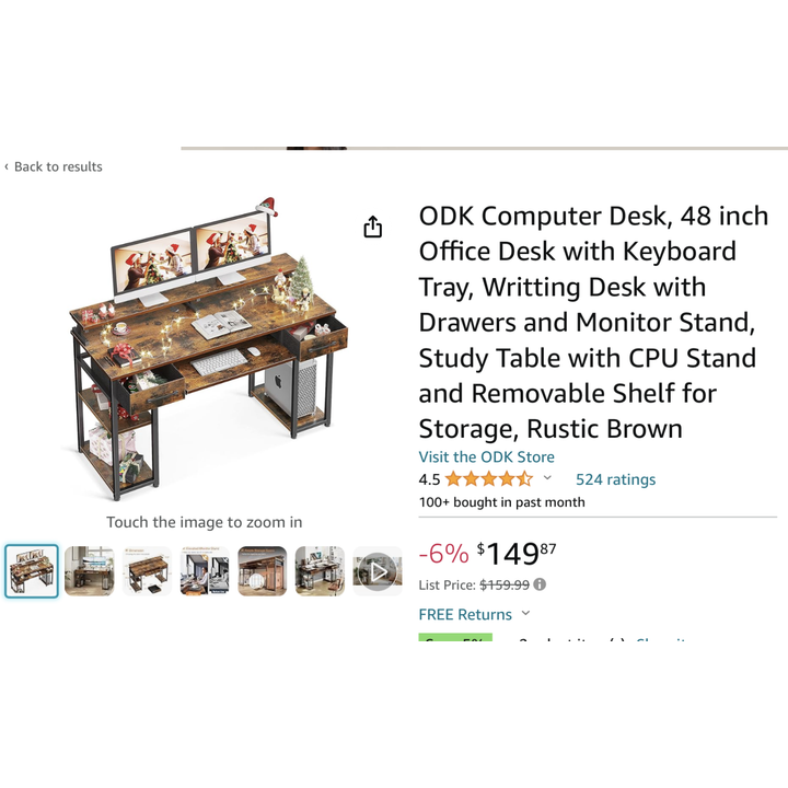ODK Computer Desk 48" Office Desk W/ Keyboard Tray 19"D x 48"W x 34"H (Vintage)
