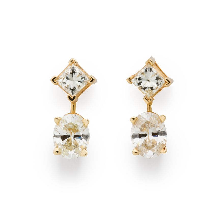 A pair of diamond and fourteen karat gold earrings