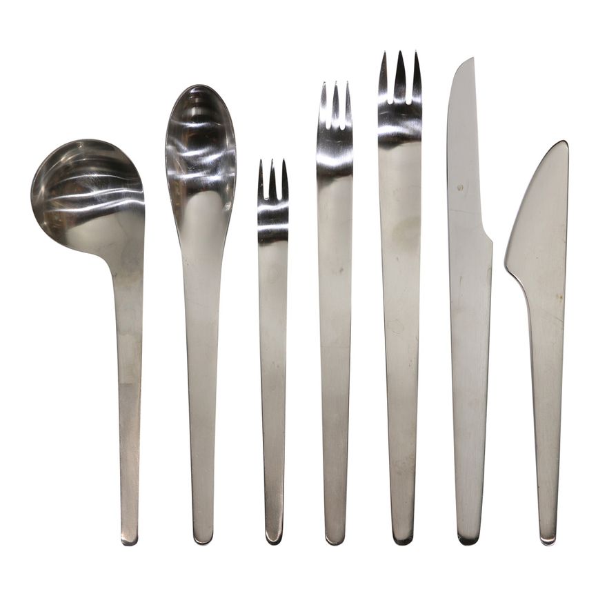 An extensive Arne Jacobsen AJ flatware set for A. Michelsen