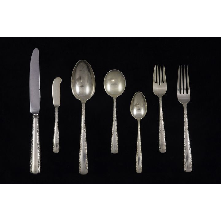 A (lot of 49) Gorham Camellia sterling flatware set: (8) dinner forks 8