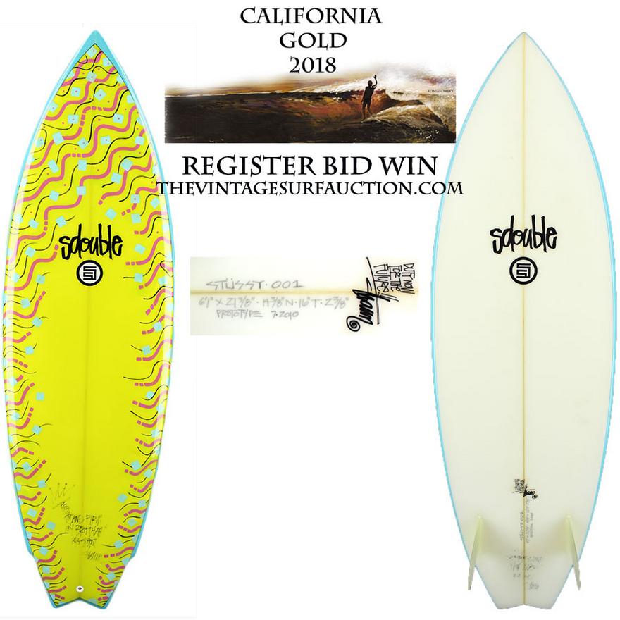 Shawn Stussy   S DOUBLE Twin Fin #   California Gold Surf