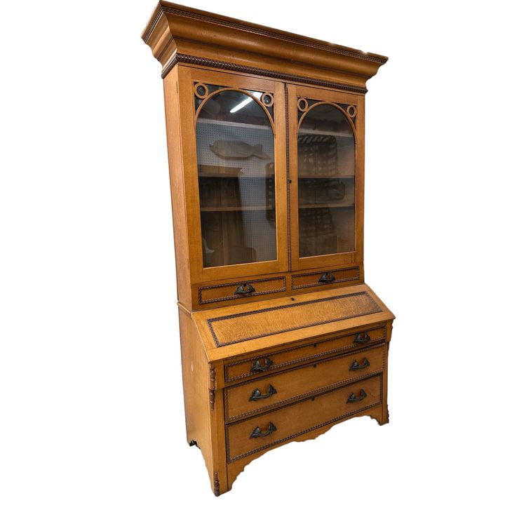 Antique Quartersawn Oak Drop Front Secretary C. 1880s
