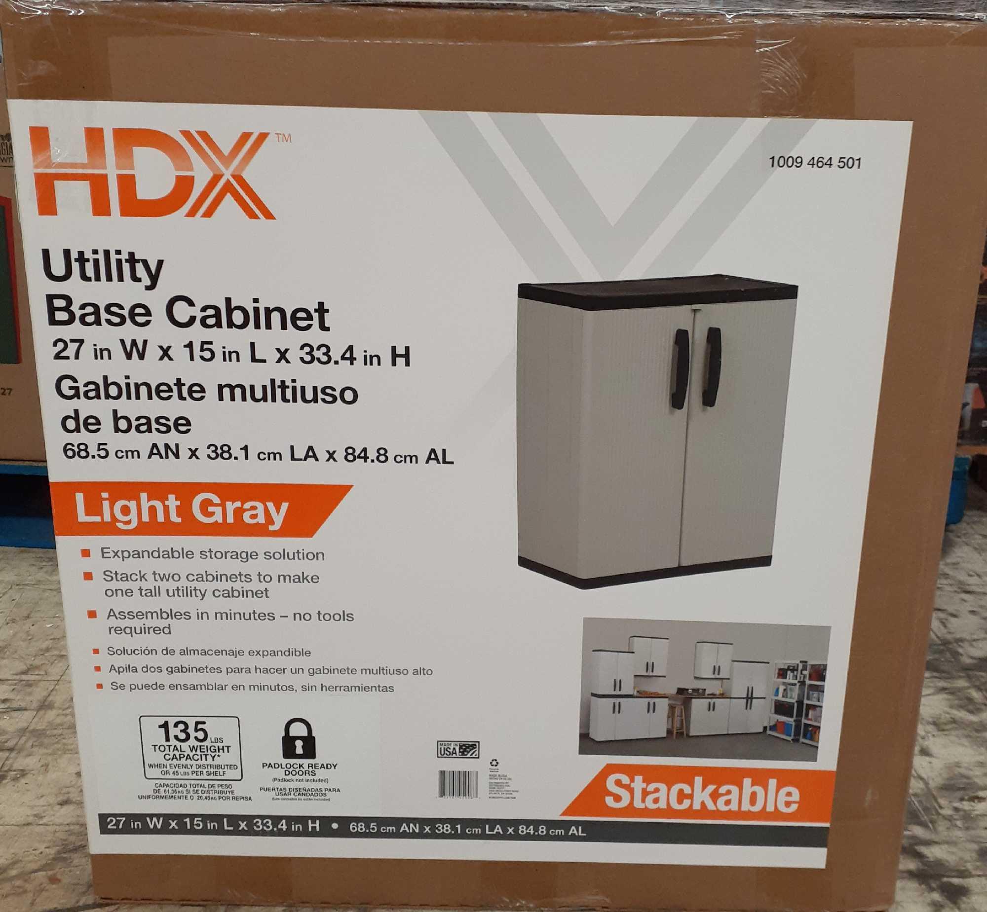 HDX Plastic Freestanding Garage Base Cabinet 27 in. W x 39 in. H x