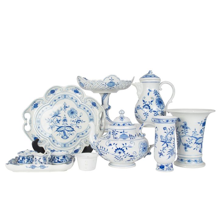 A group of Meissen porcelain in the Blue Onion pattern