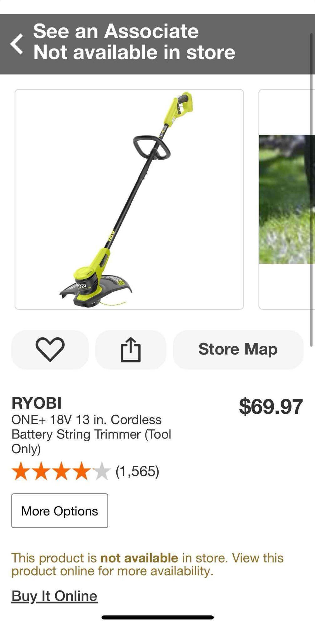 RYOBI ONE+ 18V 13 in. Cordless Battery String Trimmer (Tool Only