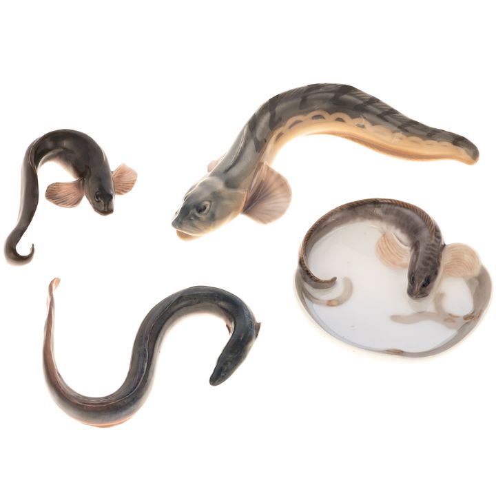 Three Royal Copenhagen Eels & a B&G Eel