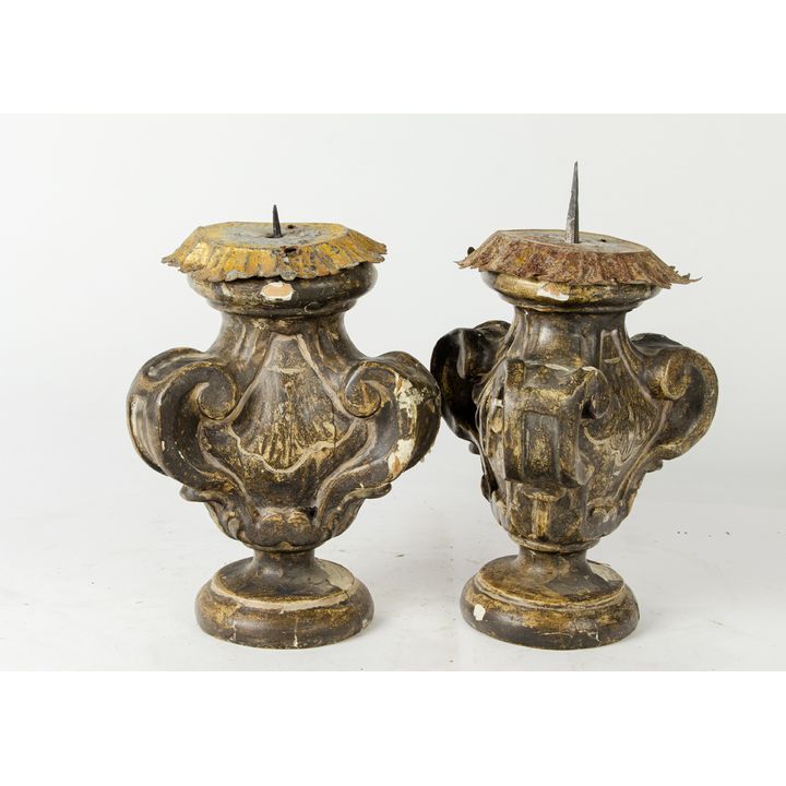 A pair of Continental Baroque giltwood candle prickets