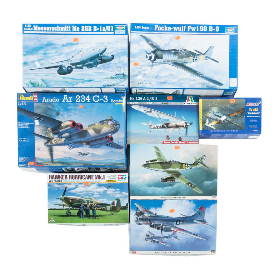 Eight WWII Fighter Plane Model Kits