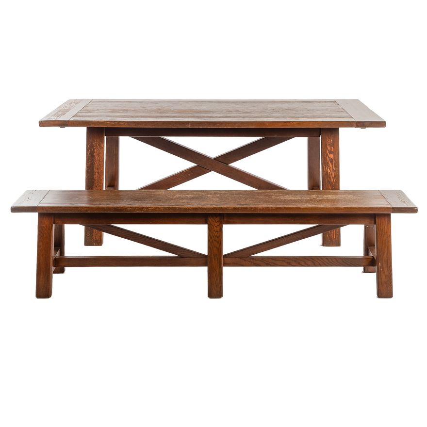 Rustic Farmhouse Style Table with Single Bench