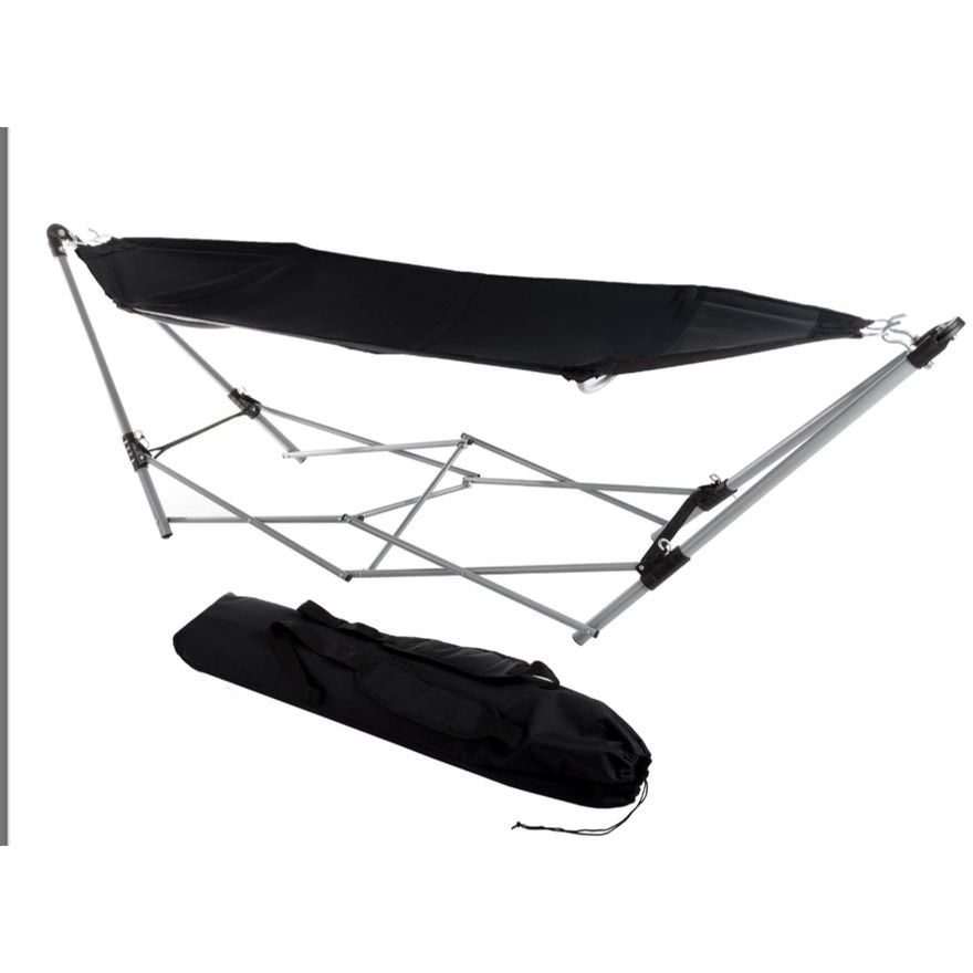 Lavish Home Hammock w/ Stand & Portable Carrying Bag- Black 7.5'' L x 7.5'' W x 44.5'' H In Box