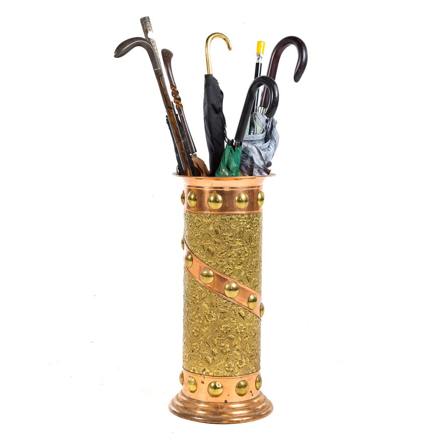 Arts & Crafts brass and copper umbrella stand
