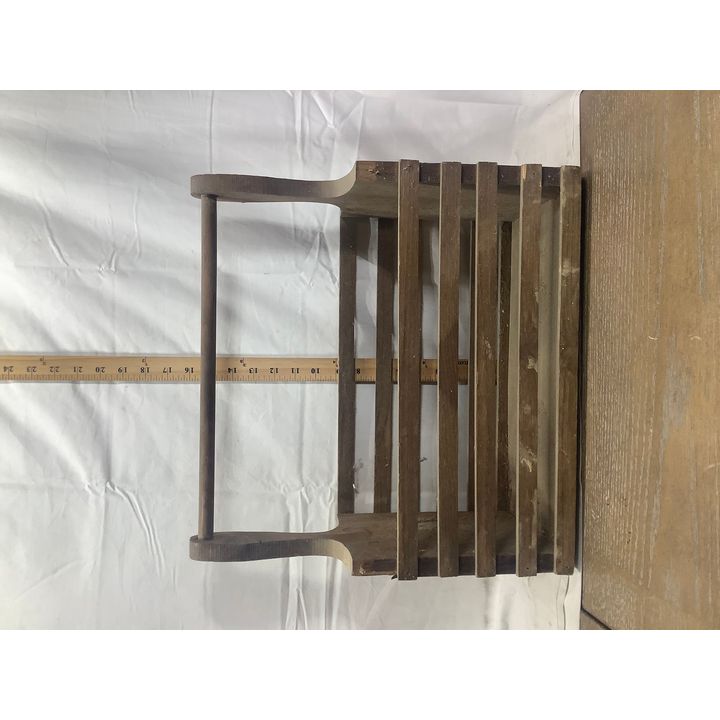 7-1/2"W x 15-1/2"H x 16"L Old Wooden Basket w/ Handle (Flowers On Bottom Of One Side)