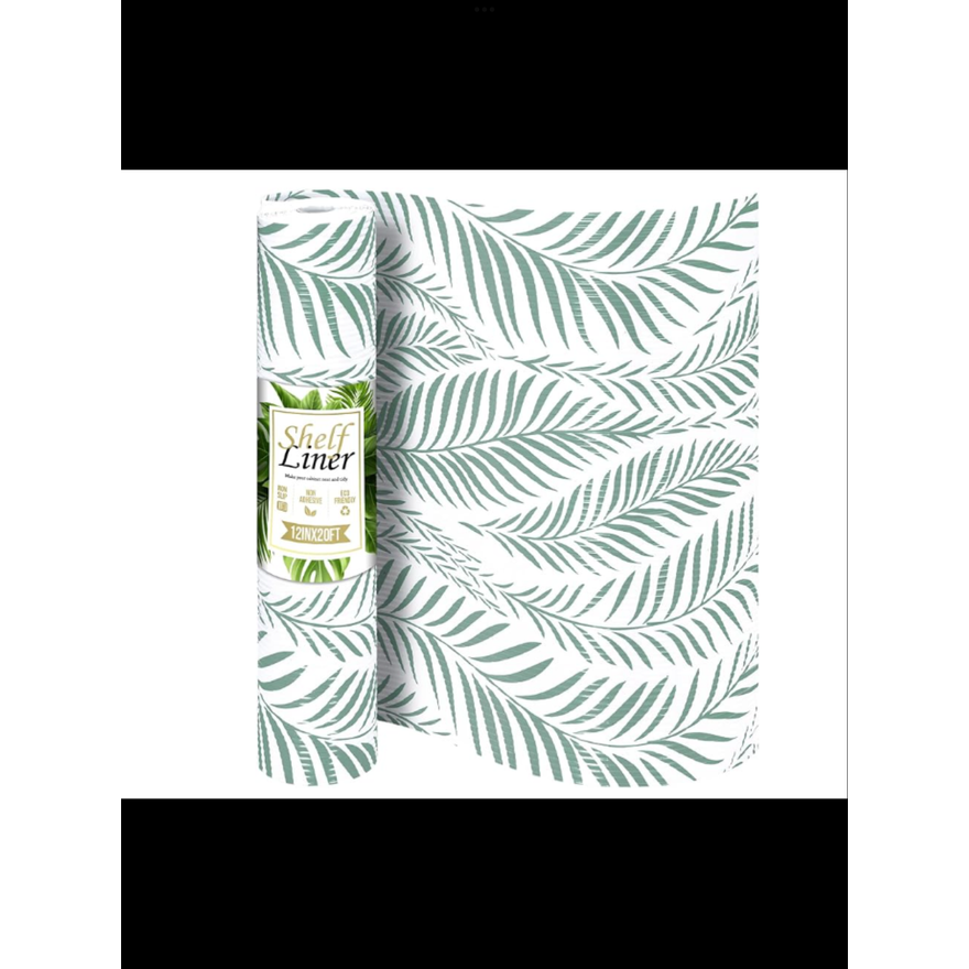 Jersow Non-Adhesive Shelf Liner Heavy Duty 12"x20' (White w/ Green Branches)