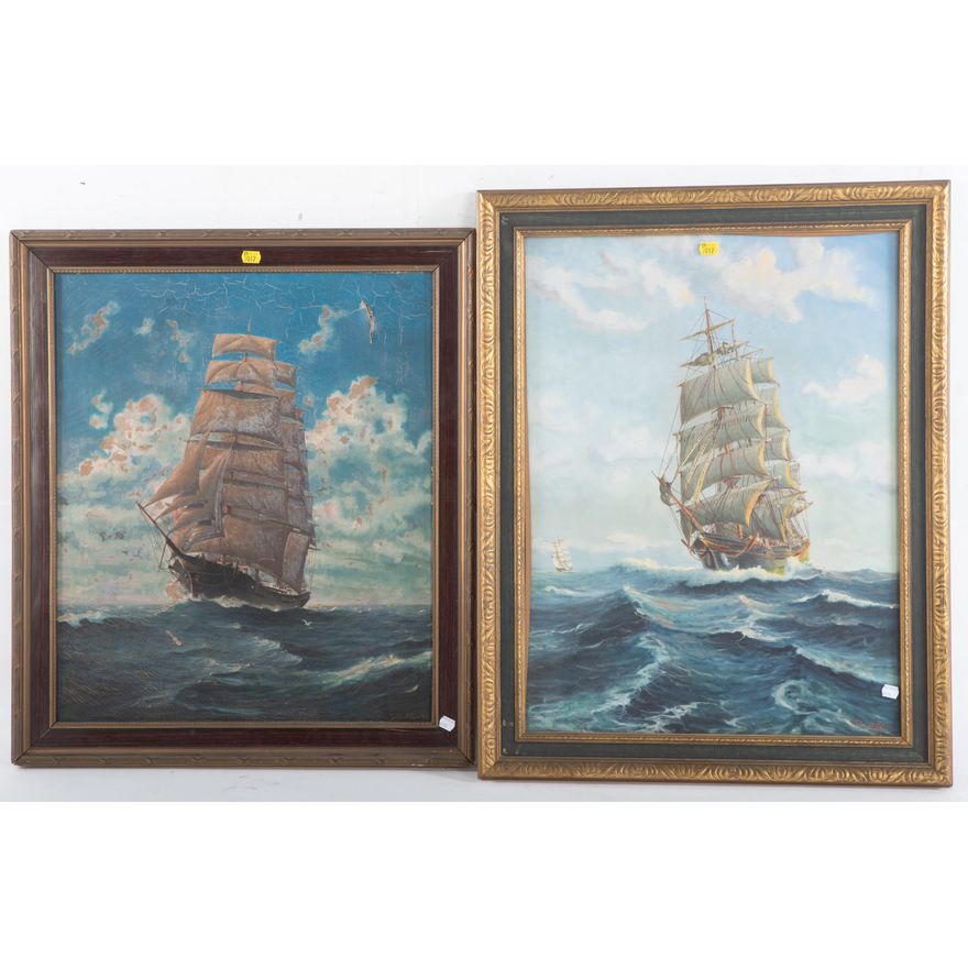 John B. Elwin. Two Marine Oils on Canvas