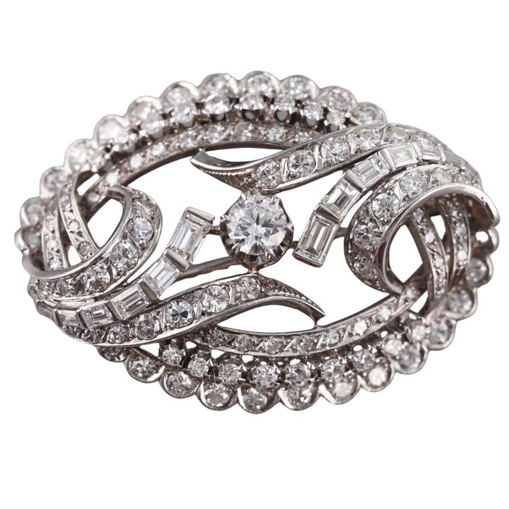 Midcentury Diamond Gold Brooch Pin