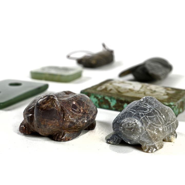 Chinese Hardstone Toggles: Cicada, Turtle, Belt Plaques