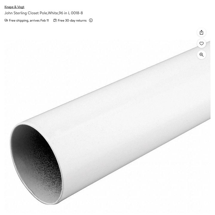 John Sterling White Closet Pole 96"x1.3"