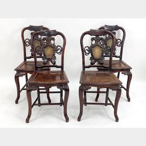 (4) 19TH C. CHINESE HARDWOOD & STONE SIDE CHAIRS