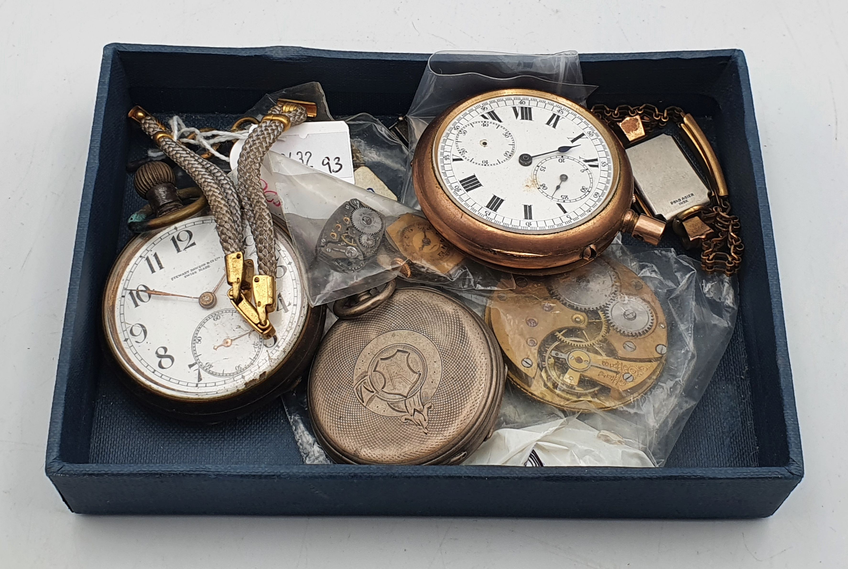 THREE POCKET WATCHES AND A SMALL QUANTITY OF WATCH PARTS