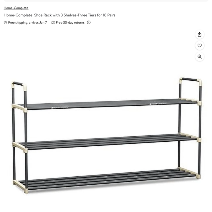 Home Complete Shoe Rack W/3 Shelves Holds 18 Pair - In Box