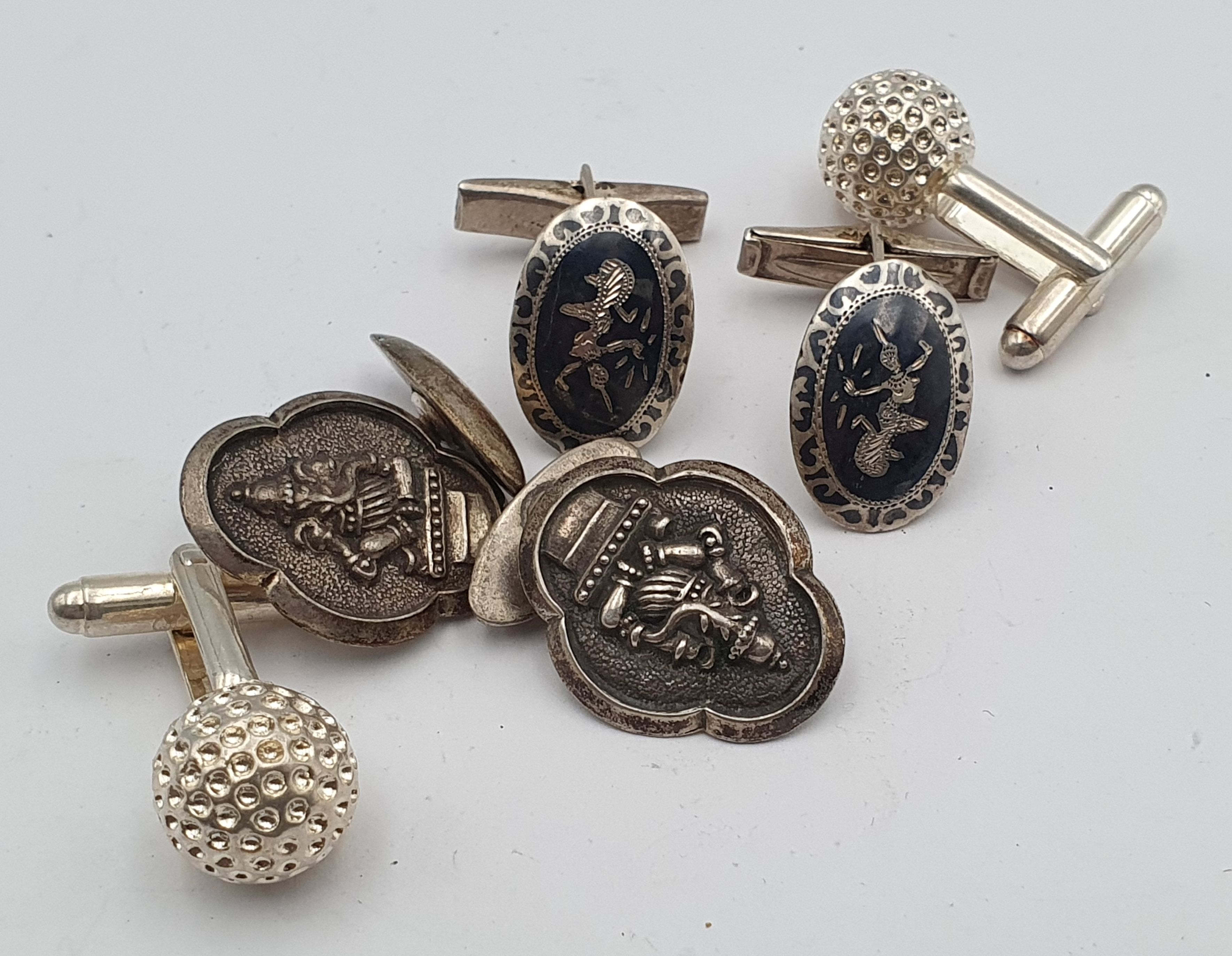 THREE PAIRS OF SILVER CUFF LINKS