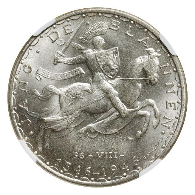 ルクセンブルク 100フラン銀貨 1946 ジャン盲目王死去600年記念 KM-49 