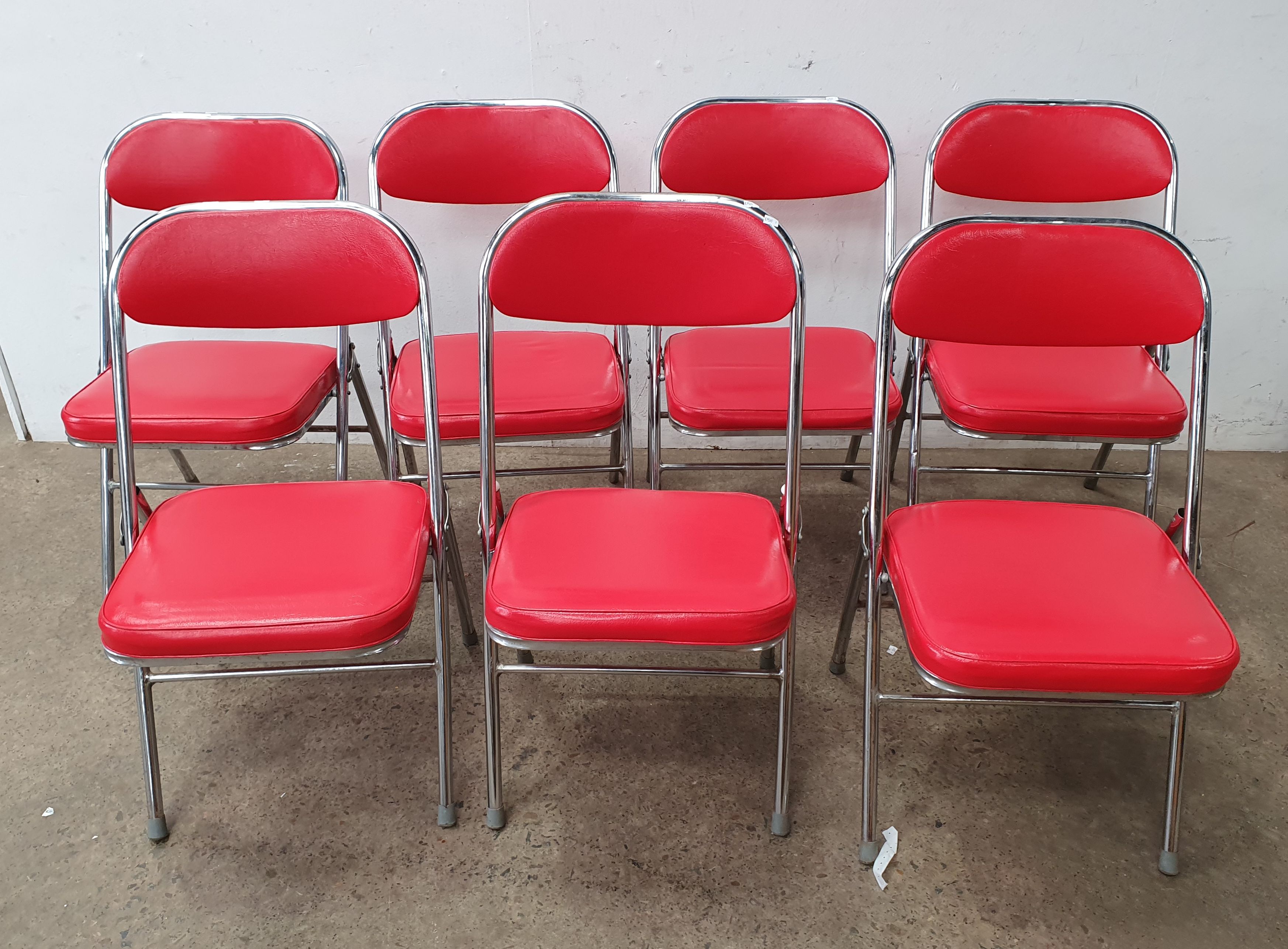 Seven Red Vinyl Mid Century Foldable Chairs