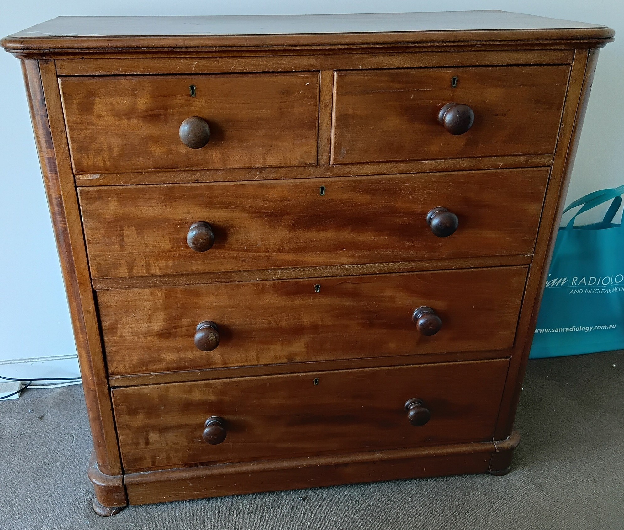 A Victorian Mahogany Chest Of Five Drawers