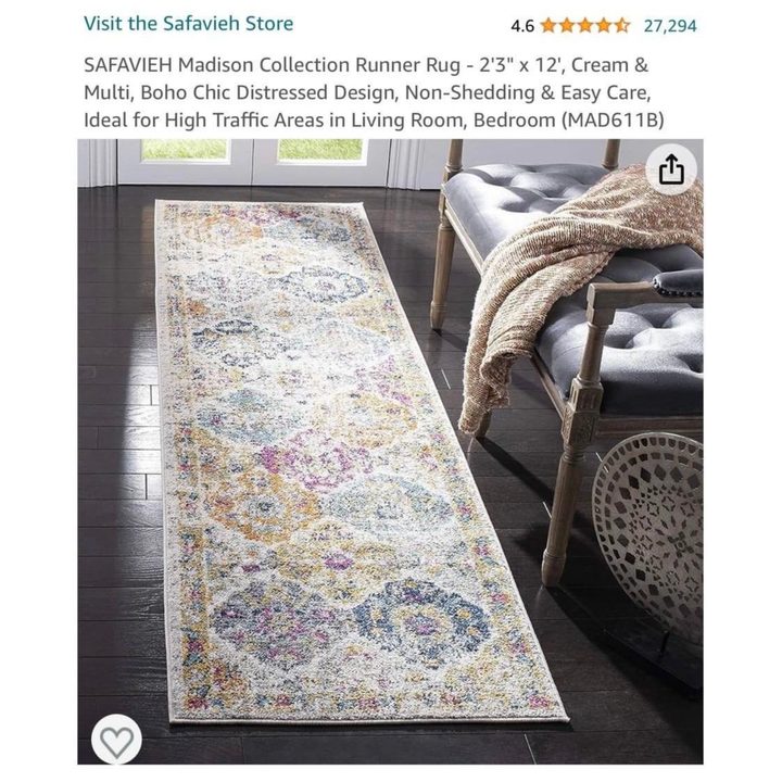 Safavieh Madison Collection Runner Rug 2'3"x12", Cream & Multi Boho Chic Design