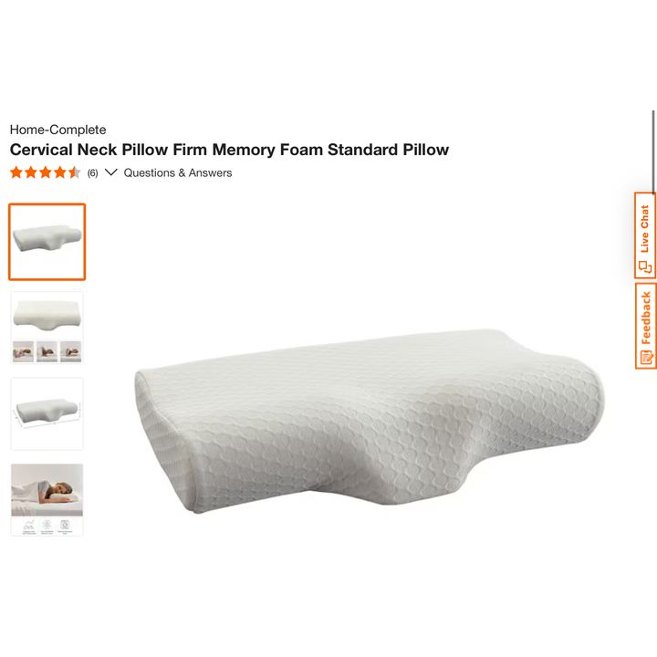 Home Complete Cervical Neck Pillow Firm Memory Foam Standard Pillow- 11'' L x 9.4'' W x 5'' G