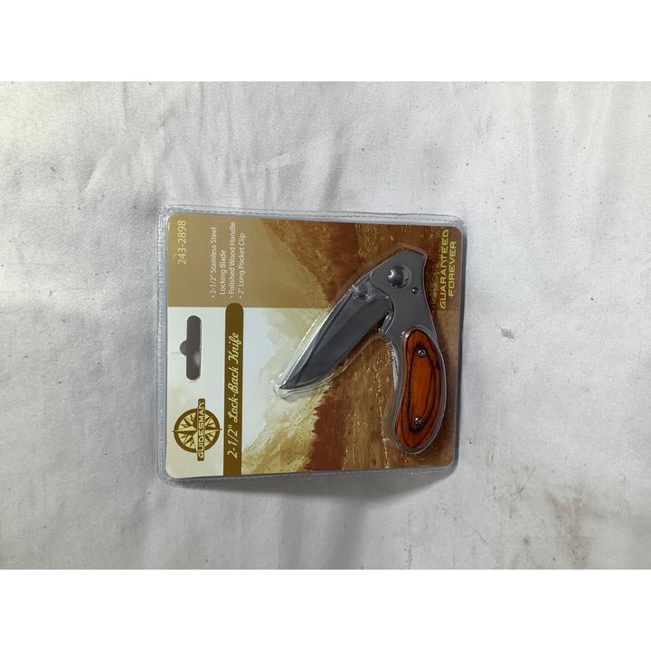 Guidesman 2-1/2" Lock Back Knife Stainless Steel Locking Blade, Polished Wood Handle, 2" Long Pocket Clip
