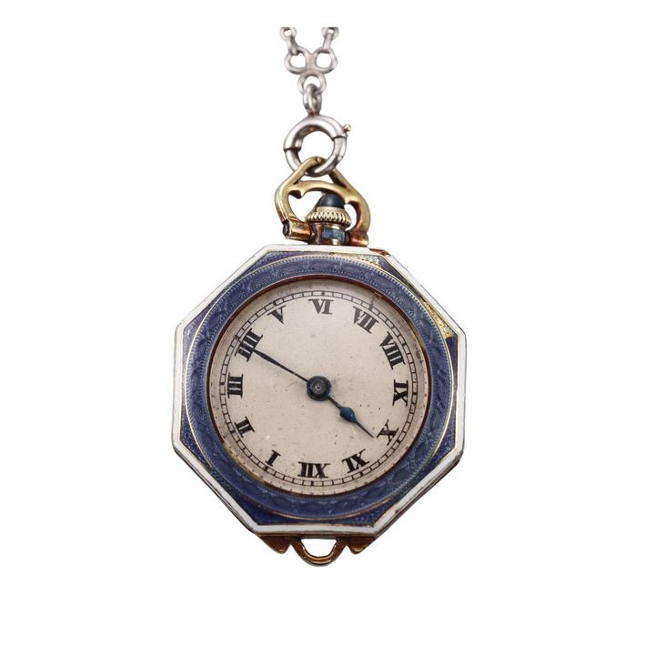 Vintage Gold Guilloché Enamel Pocket Watch