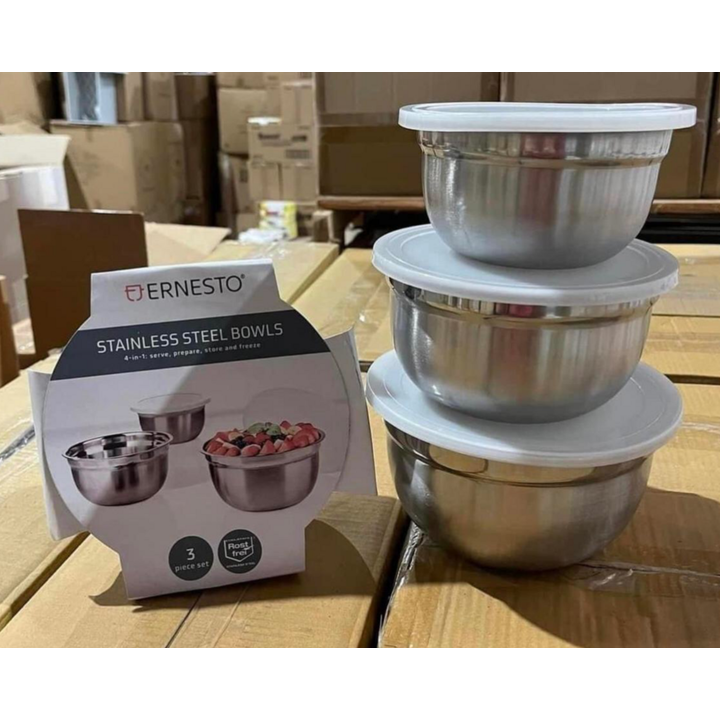 Ernesto Stainless Steel Bowl Set W/Lids - 3 Pc Set
