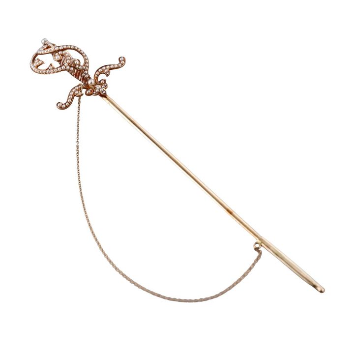 Antique Victorian 14k Gold Seed Pearl Enamel Jabot Sword Pin