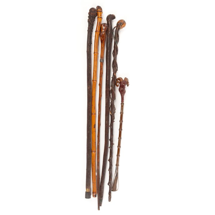 Five Carved Walking Sticks & a Shoe Horn