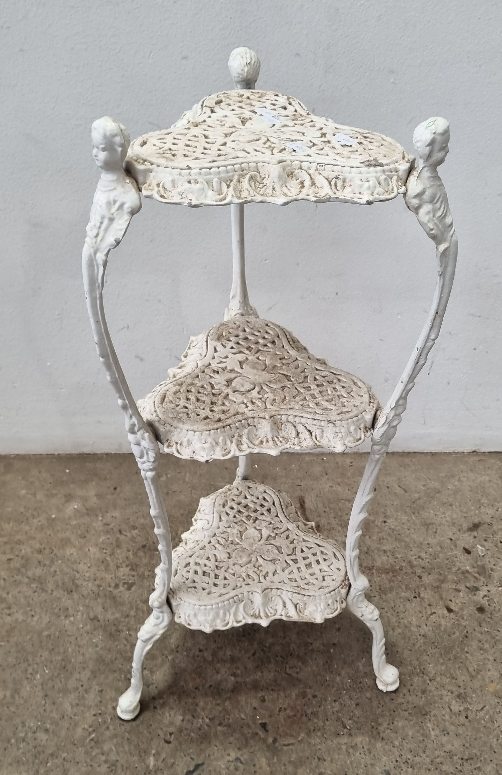 1056 · A DECORATIVE ALUMINIUM THREE TEIR STAND