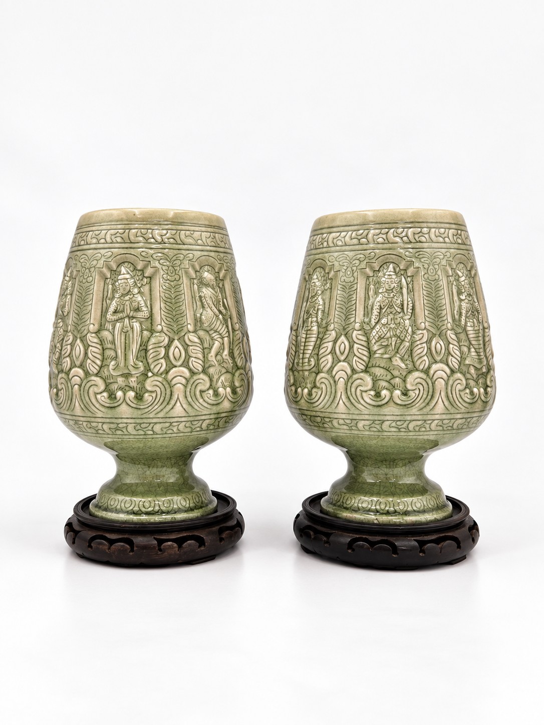 A PAIR OF THAI CELADON CERAMIC VASES